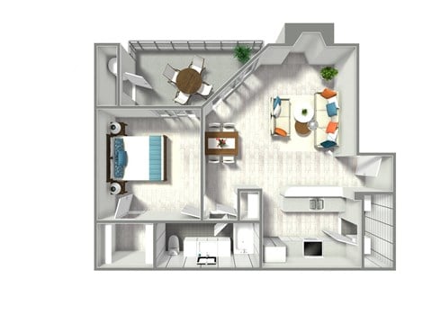 Floor plan for 1 bed, 1 bath, 649 sqft